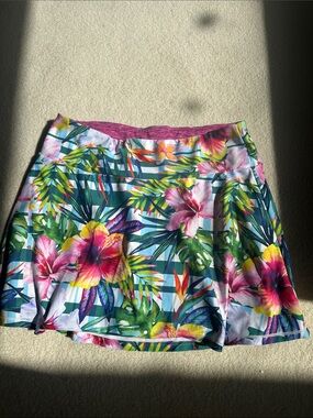 Queen of the Court Tropical Floral Circle Tennis Skirt — Pink & Green